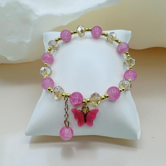Pink Butterfly Beaded Bracelet - Picture 1 of 4